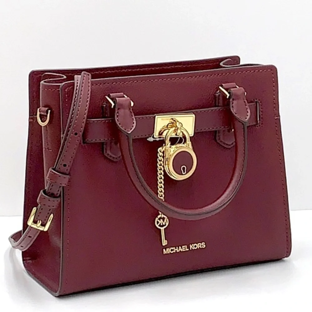 Michael Kors Hamilton Small Satchel Shoulder Crossbody Bag Dark sherry color
